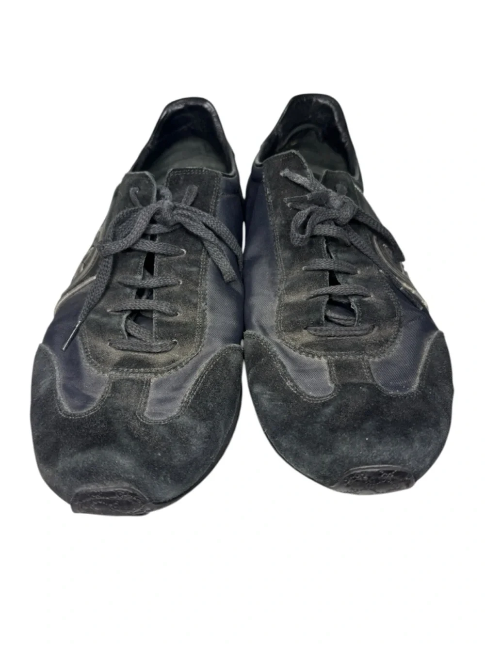 Gucci GG Logo Low Top Sneakers Black Leather Suede Mens‎ 12 G Italy Vintage Y2K